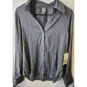 Worthington Women's Medium Gray Houndstooth Button Front Blouse NWT